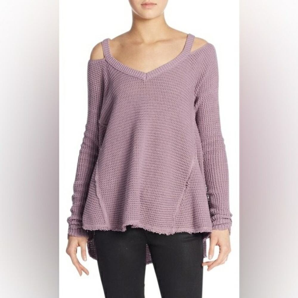 Free People Moonshine Purple Pink Cold Shoulder Knit Sweater Size Small